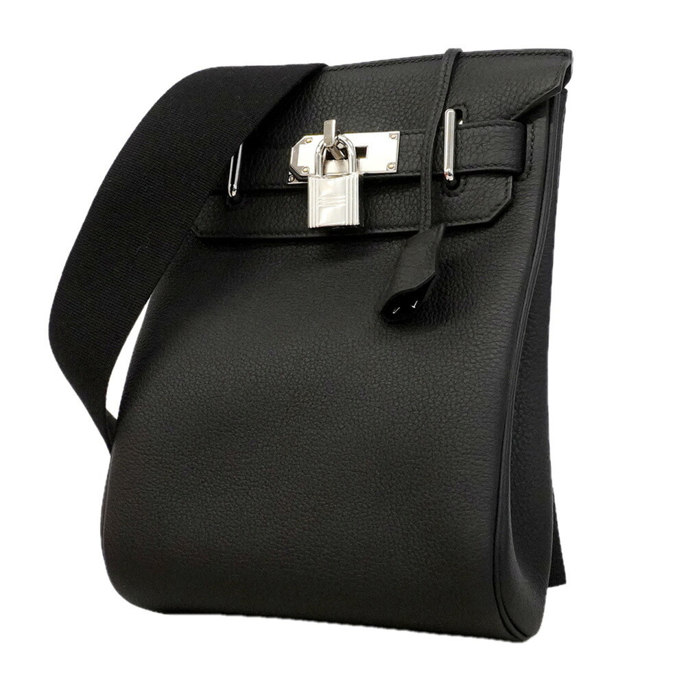 Hermes Accad PM Shoulder Bag, Togo Leather, Black, K Stamp, Men's, OP017167